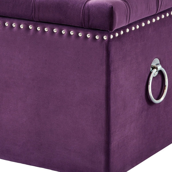 Homeroots 18" Purple Velvet And Black Tufted Storage Purple,Velvet  490689