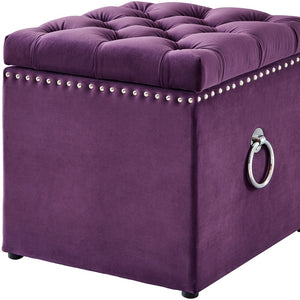 Homeroots 18" Purple Velvet And Black Tufted Storage Purple,Velvet  490689