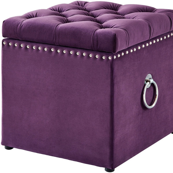 Homeroots 18" Purple Velvet And Black Tufted Storage Purple,Velvet  490689