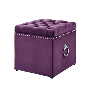 Homeroots 18" Purple Velvet And Black Tufted Storage Purple,Velvet  490689