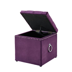 Homeroots 18" Purple Velvet And Black Tufted Storage Purple,Velvet  490689