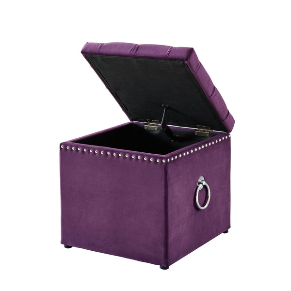Homeroots 18" Purple Velvet And Black Tufted Storage Purple,Velvet  490689
