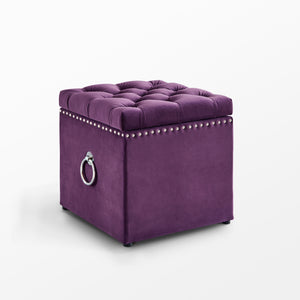 Homeroots 18" Purple Velvet And Black Tufted Storage Purple,Velvet  490689
