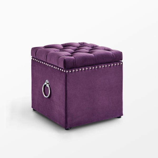 Homeroots 18" Purple Velvet And Black Tufted Storage Purple,Velvet  490689