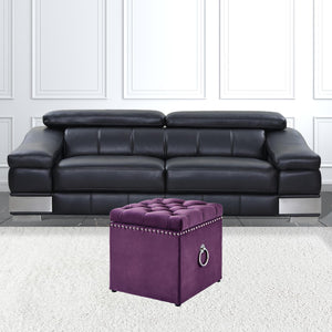 Homeroots 18" Purple Velvet And Black Tufted Storage Purple,Velvet  490689