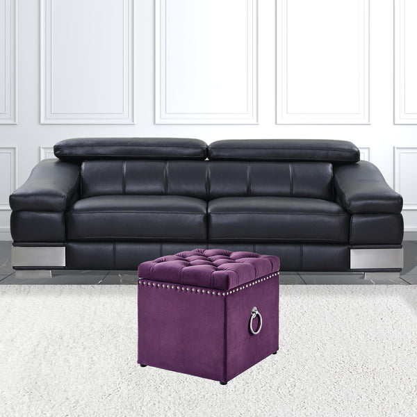 Homeroots 18" Purple Velvet And Black Tufted Storage Purple,Velvet  490689