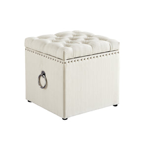 Homeroots 18" White Linen And Black Tufted Storage Cream White,Linen  490690