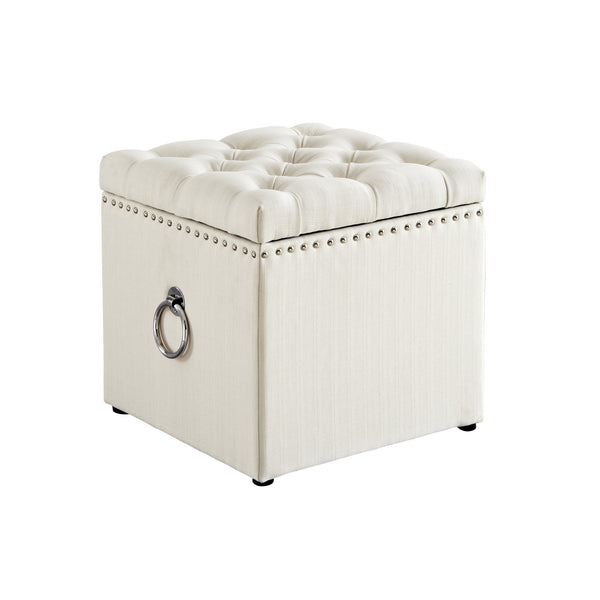 Homeroots 18" White Linen And Black Tufted Storage Cream White,Linen  490690