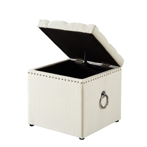 Homeroots 18" White Linen And Black Tufted Storage Cream White,Linen  490690