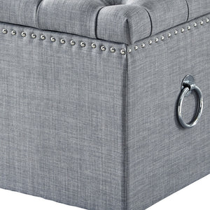 Homeroots 18" Light Gray Linen And Black Tufted Storage Light Grey,Linen  490691