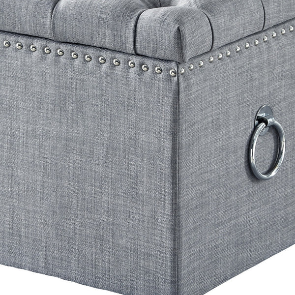 Homeroots 18" Light Gray Linen And Black Tufted Storage Light Grey,Linen  490691