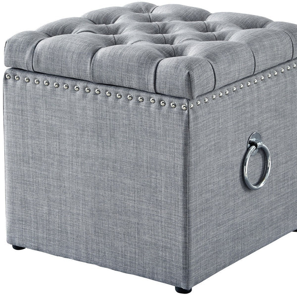 Homeroots 18" Light Gray Linen And Black Tufted Storage Light Grey,Linen  490691