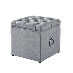 Homeroots 18" Light Gray Linen And Black Tufted Storage Light Grey,Linen  490691