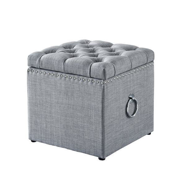 Homeroots 18" Light Gray Linen And Black Tufted Storage Light Grey,Linen  490691