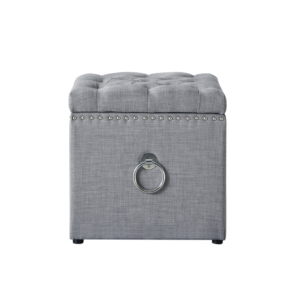 Homeroots 18" Light Gray Linen And Black Tufted Storage Light Grey,Linen  490691