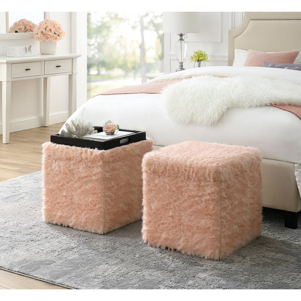 Homeroots 18" Blush Faux Fur And Black Storage Blush  490692