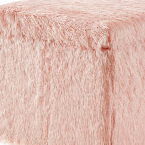 HomeRoots 18" Faux Fur Storage Ottoman with Reversible Tray Top for Stylish Seating and Hidden Storage Solutions Blush 490692
