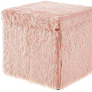HomeRoots 18" Faux Fur Storage Ottoman with Reversible Tray Top for Stylish Seating and Hidden Storage Solutions Blush 490692