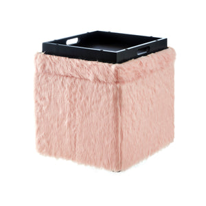 Homeroots 18" Blush Faux Fur And Black Storage Blush  490692