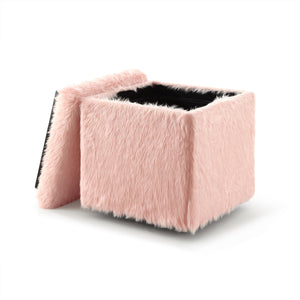 Homeroots 18" Blush Faux Fur And Black Storage Blush  490692