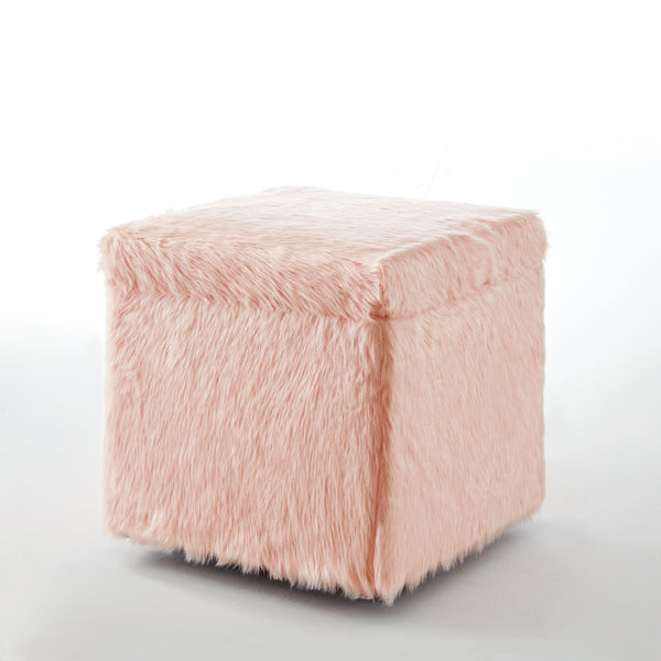 Homeroots 18" Blush Faux Fur And Black Storage Blush  490692