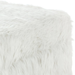 Homeroots 18" White Faux Fur And Black Storage White  490693