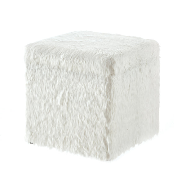 Homeroots 18" White Faux Fur And Black Storage White  490693