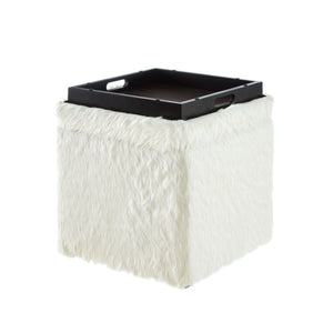 Homeroots 18" White Faux Fur And Black Storage White  490693