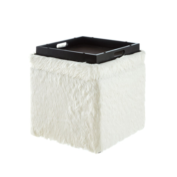 Homeroots 18" White Faux Fur And Black Storage White  490693