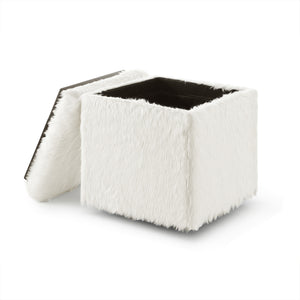 Homeroots 18" White Faux Fur And Black Storage White  490693