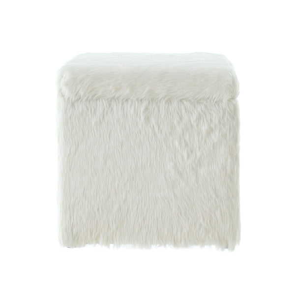Homeroots 18" White Faux Fur And Black Storage White  490693