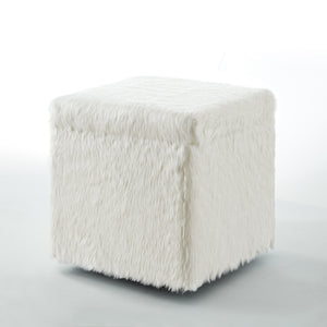 Homeroots 18" White Faux Fur And Black Storage White  490693