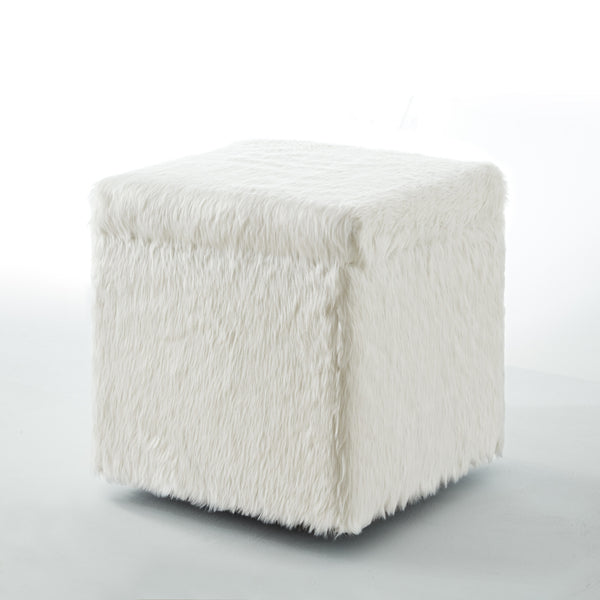 Homeroots 18" White Faux Fur And Black Storage White  490693