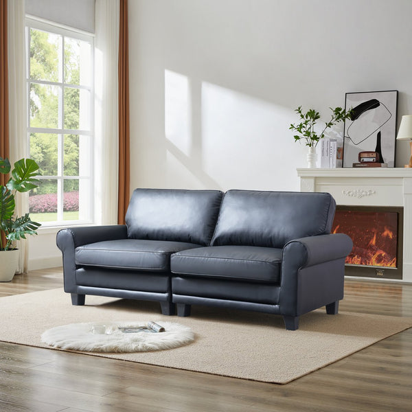 English Elm 75.6" Pets friendly Leather Rolled Arm Loveseat - Cat‑Scratch Resistant PU, Plush Cushions, Compact Black Sofa for Apartments W542P188787