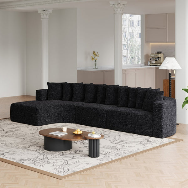 English Elm 131.1-inch Chenille Cloud Curved Sectional with Chaise Memory Foam Cushions 10 Pillows W3505S00012