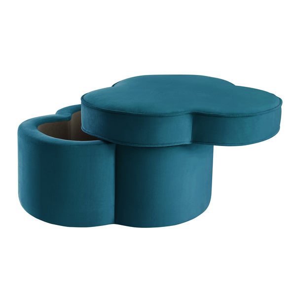 Homeroots 28" Teal Blue Velvet Specialty Cocktail Ottoman Teal  490711