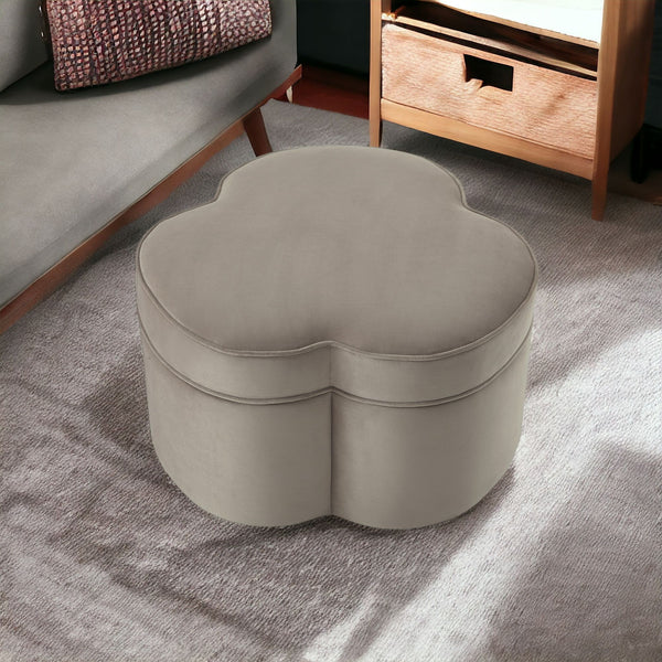 Homeroots 28" Taupe Velvet Specialty Cocktail Ottoman Taupe  490712