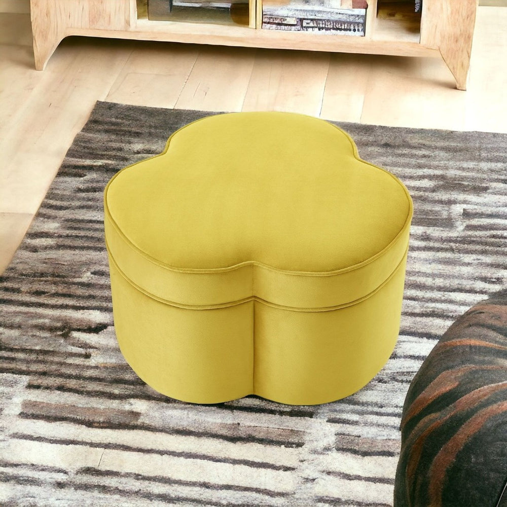 HomeRoots 28" Velvet Cocktail Ottoman with Hidden Storage - Chic Clover Design for Stylish Living Spaces Yellow 490713