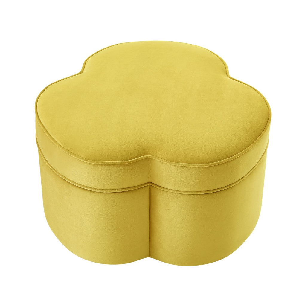 HomeRoots 28" Velvet Cocktail Ottoman with Hidden Storage - Chic Clover Design for Stylish Living Spaces Yellow 490713