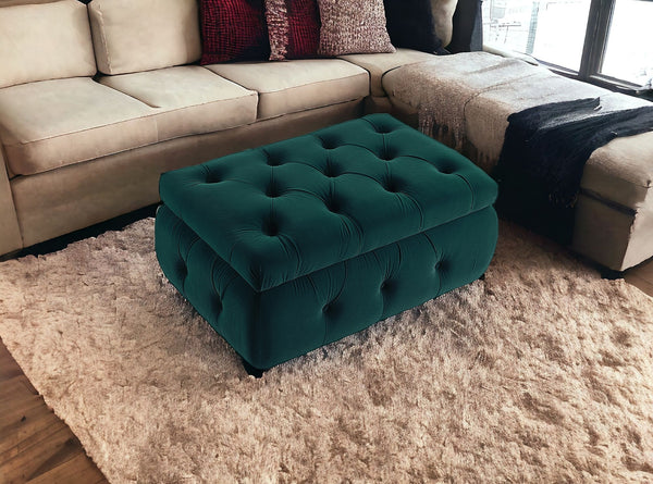 Homeroots 25" Green Velvet Tufted Storage Ottoman Emerald Green,Velvet  490720