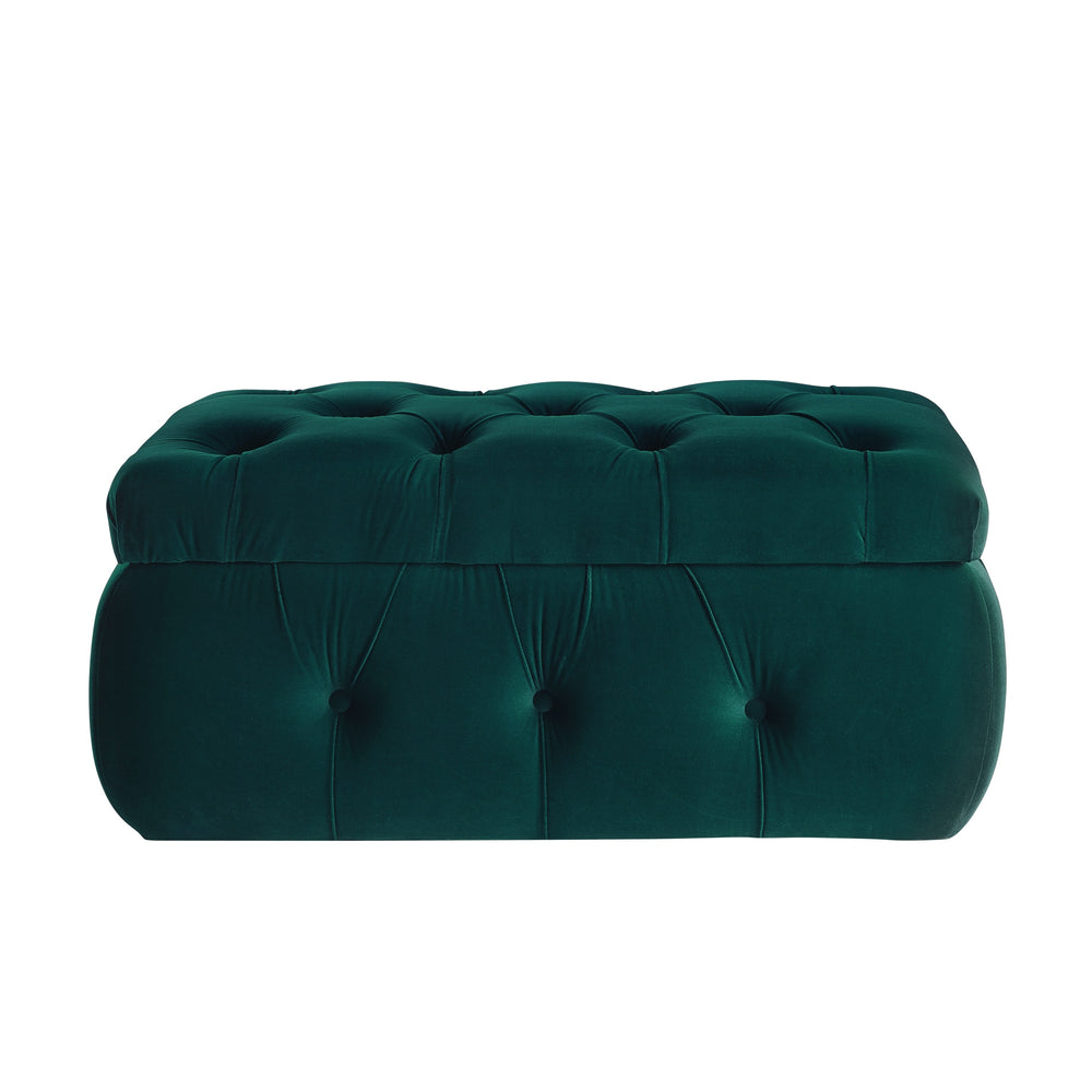 Homeroots 25" Green Velvet Tufted Storage Ottoman Emerald Green,Velvet  490720