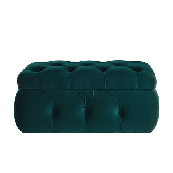 Homeroots 25" Green Velvet Tufted Storage Ottoman Emerald Green,Velvet  490720