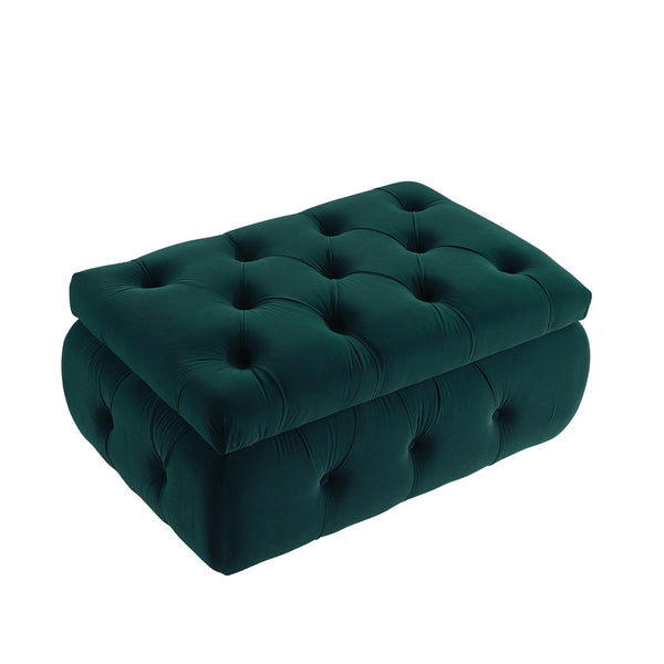 Homeroots 25" Green Velvet Tufted Storage Ottoman Emerald Green,Velvet  490720