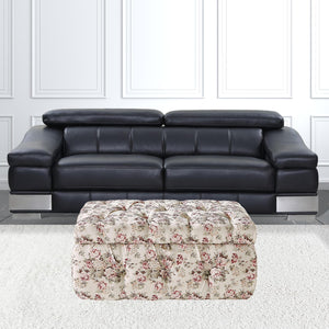 Homeroots 25" Ivory Pink And Green Linen Tufted Floral Storage Ottoman Cluster Red,Linen  490724