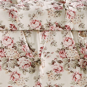 Homeroots 25" Ivory Pink And Green Linen Tufted Floral Storage Ottoman Cluster Red,Linen  490724