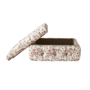 Homeroots 25" Ivory Pink And Green Linen Tufted Floral Storage Ottoman Cluster Red,Linen  490724