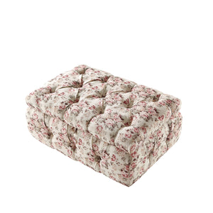 Homeroots 25" Ivory Pink And Green Linen Tufted Floral Storage Ottoman Cluster Red,Linen  490724