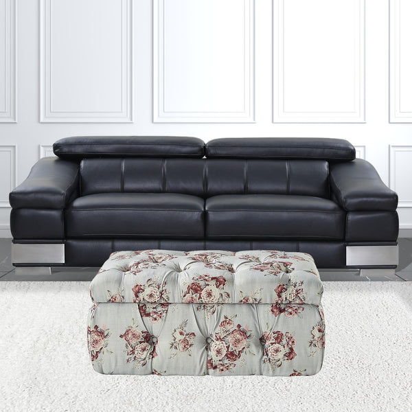 Homeroots 25" Pink Linen Tufted Floral Storage Manor Floral,Linen  490725