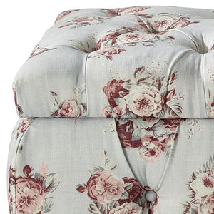 Homeroots 25" Pink Linen Tufted Floral Storage Manor Floral,Linen  490725