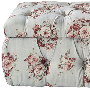 Homeroots 25" Pink Linen Tufted Floral Storage Manor Floral,Linen  490725